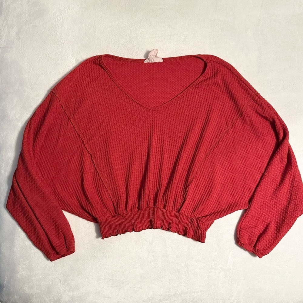 Sadie & Sage Brick Red V Neck Dolman
Sleeve Crop Waffle Knit Sweater M